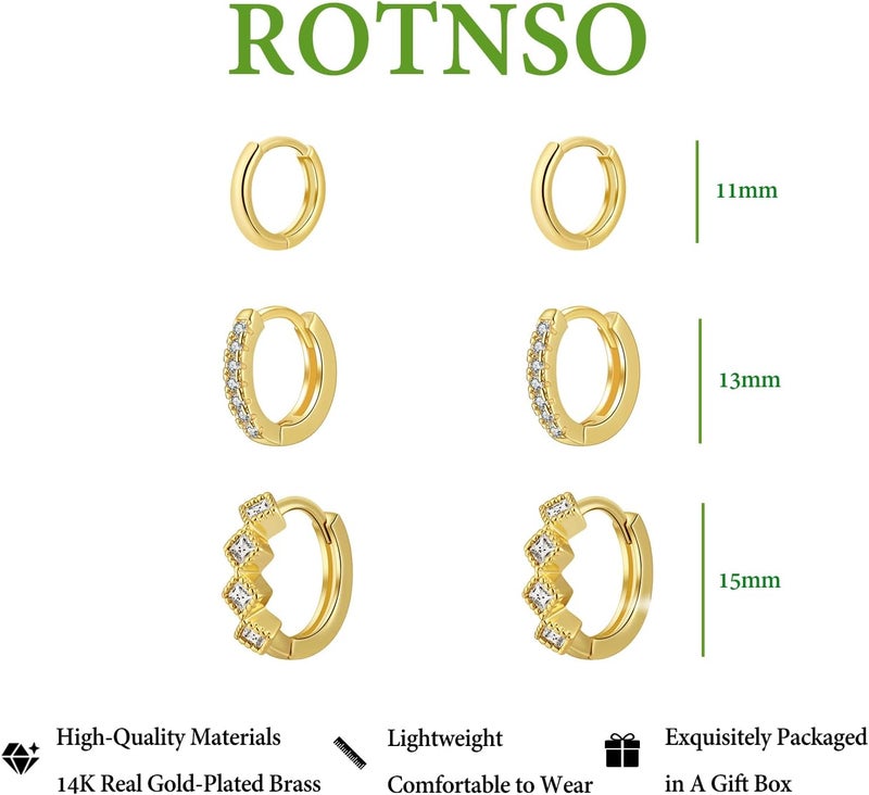 Rotnso Gold Hoop Earrings Set for Women Trendy, 14K Gold Plated Chunky Hypoallergenic Small Diamond Cartilage Hoops Cute Cubic Zirconia Dangle Stud Earrings Jewelry Gifts - Image 5